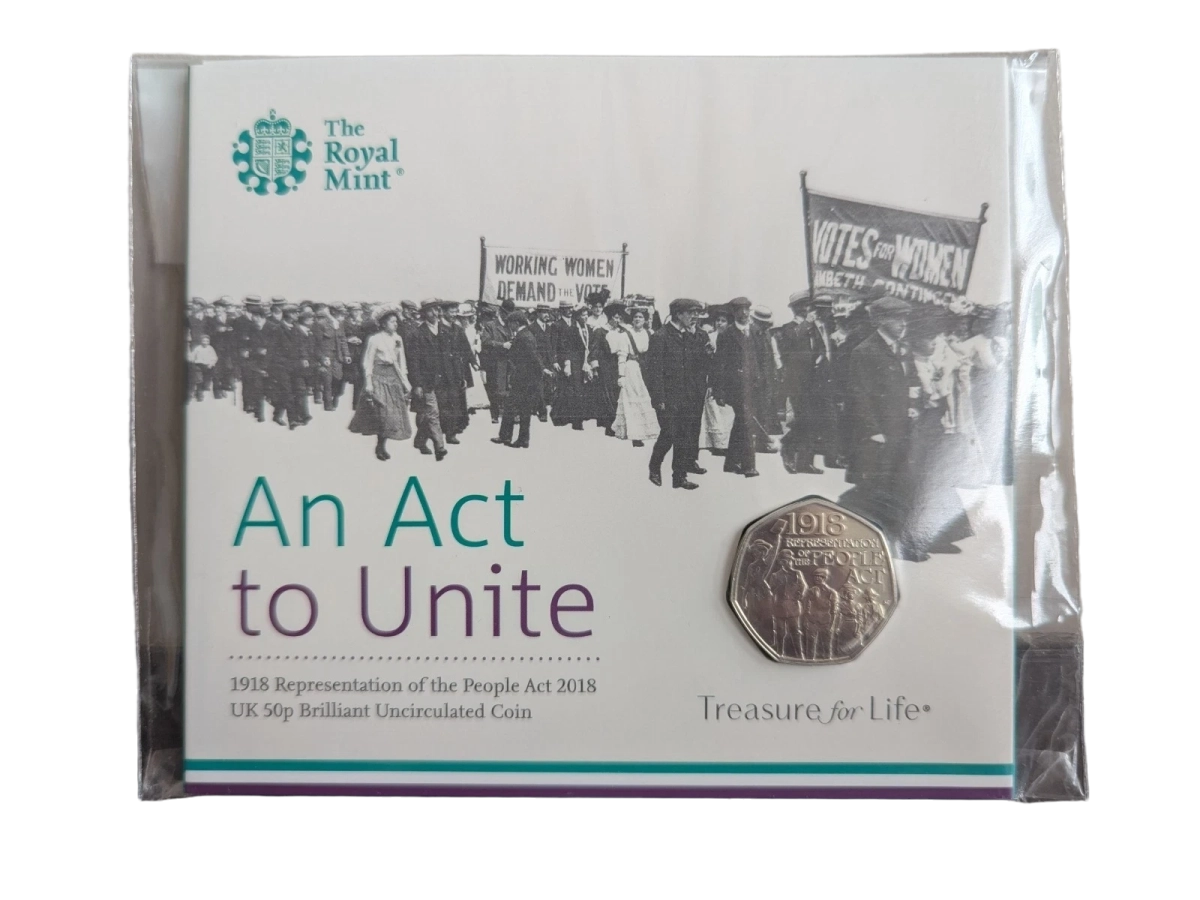 1918 Representation of the People Act 50p BU Packaging - 2018 UK 50p Coin Presentation Pack