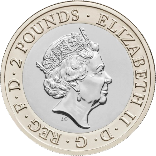 Sir Walter Scott £2 Coin Obverse - 2021 UK £2 Coin Head Side