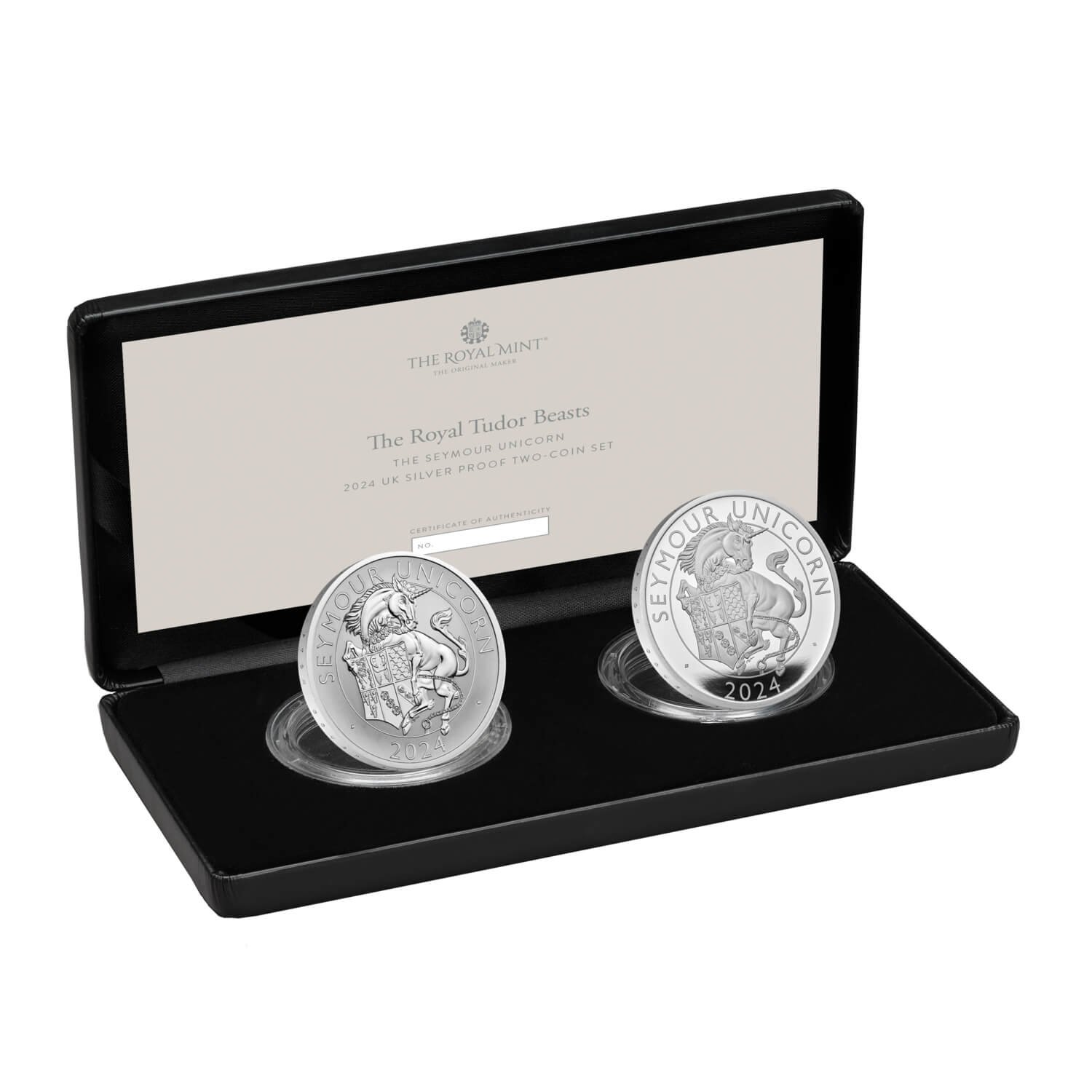 The Royal Tudor Beasts The Seymour Unicorn 2024 UK Silver Proof Two-Coin Set
