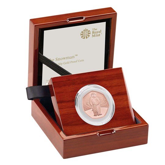 2019 the snowman 50p gold coin box coa